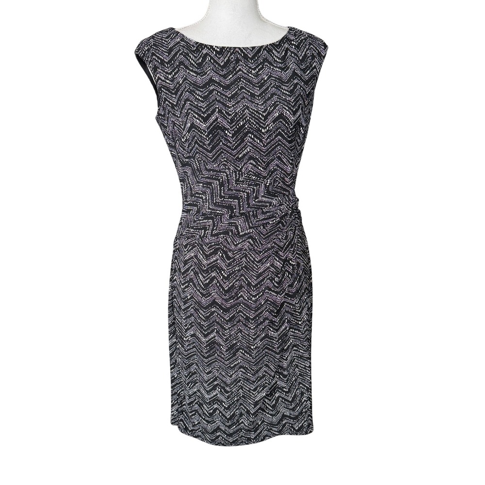 Lauren Ralph Lauren Black White Chevron Zig Zag Sheath Dress Size 8 Classic NWT